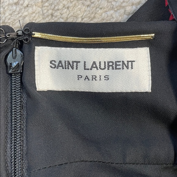 NWT Saint Laurent Paris Deep V Skater Mini Dress Star Print Red Black Sz 34 - Picture 7 of 15